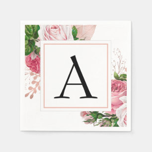 Monogram Floral Wedding Elegant Modern Napkin