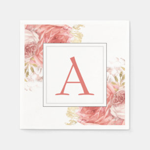 Monogram Floral Wedding Elegant Modern Napkin