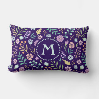 Monogram Floral Whimsical Boho Lumbar Pillow