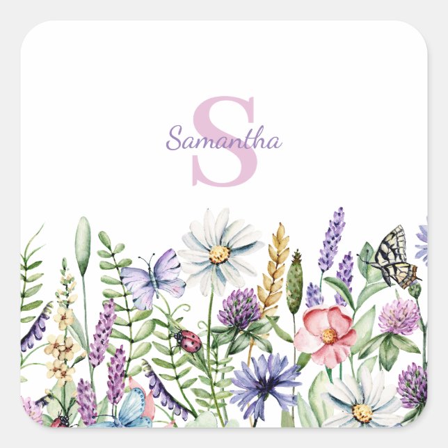 Monogram Floral Wildflower Botanical Name Sticker (Front)