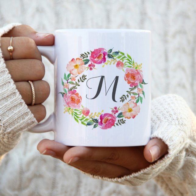 Monogram Floral Wreath,Bridesmaid-2 Coffee Mug (Creator Uploaded)