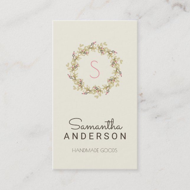 Monogram Floral Wreath Business Card (Front)