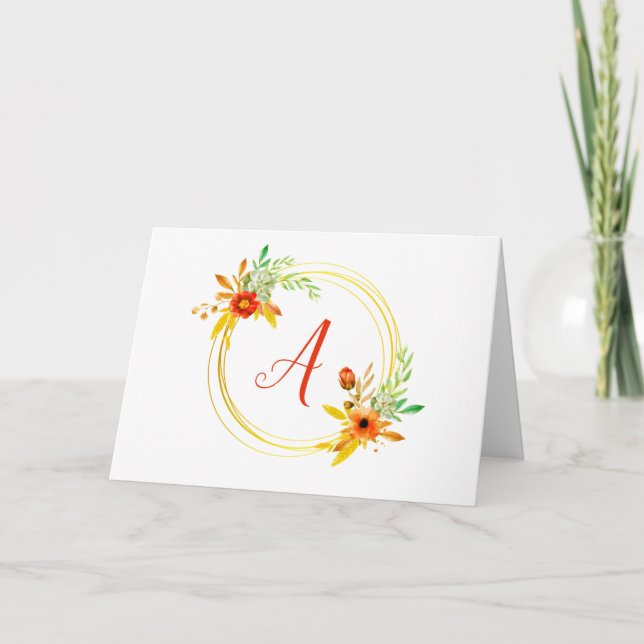 Monogram floral wreath card (Front)