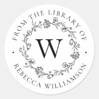 Monogram Floral Wreath From the Library Bookplate