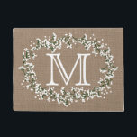 Monogram Floral Wreath & Rustic Burlap Effect Doormat<br><div class="desc">Custom Monogram Floral Wreath & Rustic Burlap Effect Doormat.</div>