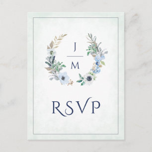 Monogram Floral Wreath Wedding Meal Choice RSVP Postcard