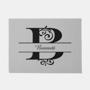 Monogram Flourish Letter B with Name Doormat