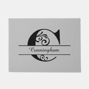 Monogram Flourish Letter C with Name Doormat