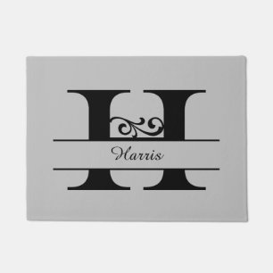 Monogram Flourish Letter H with Name Doormat