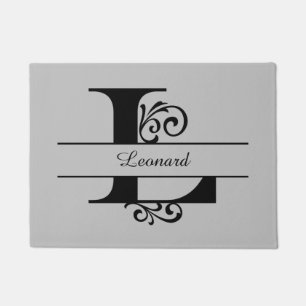 Monogram Flourish Letter L with Name Doormat