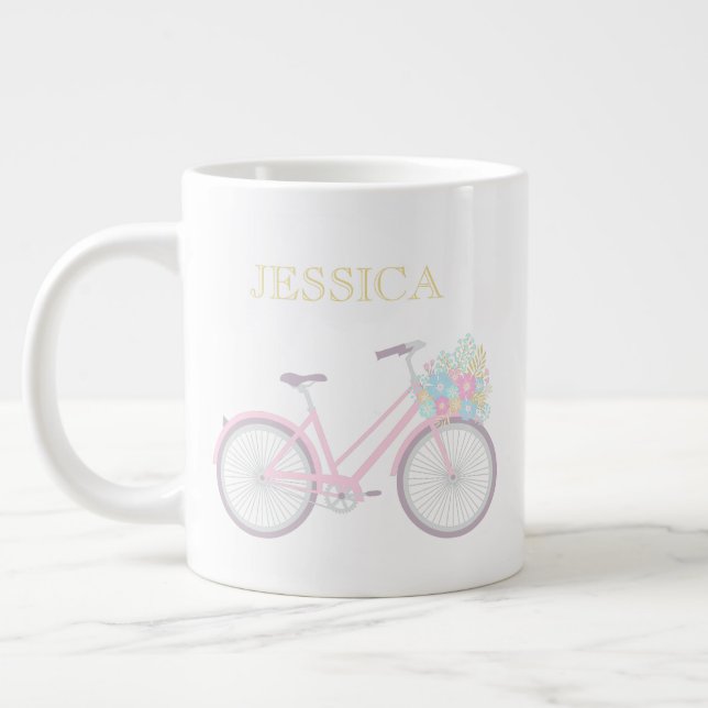 Monogram Flower Bicycle Cute Pastel Jumbo Mug (Left)
