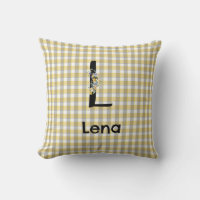 Monogram flower gingham yellow grey pattern