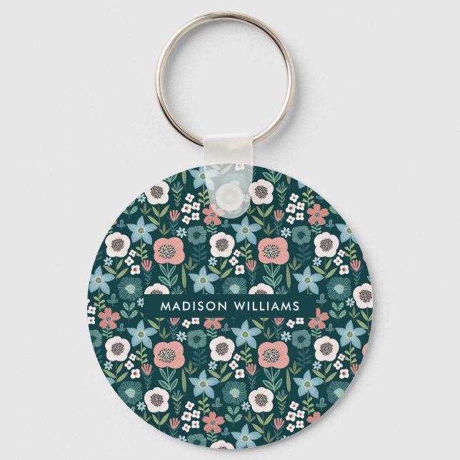 Monogram Flower Modern Minimalist  Keychain (Front)