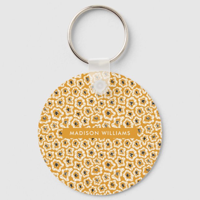 Monogram Flower Modern Minimalist  Keychain (Front)