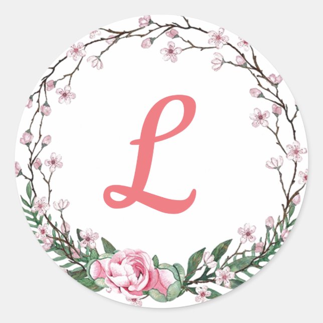 Monogram Flowered Classic Round Sticker (Front)