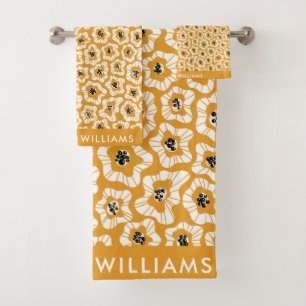 Monogram Flowers Elegant Stylish Bath Towel Set