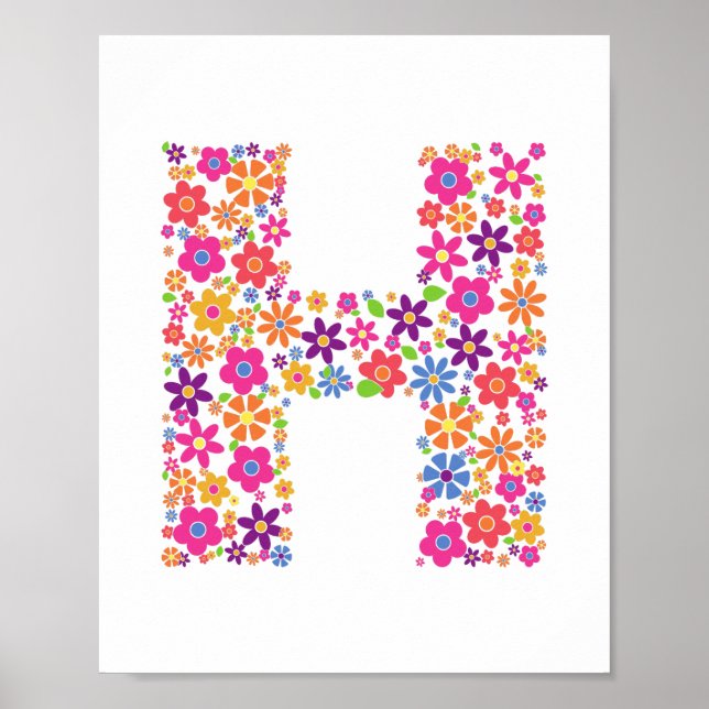 Monogram Flowers Floral Letter H Poster (Front)