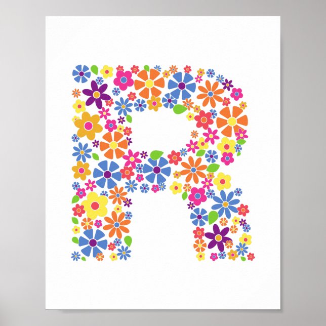 Monogram Flowers Floral Letter R Poster (Front)