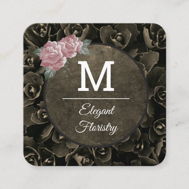 Monogram Flowers | Florist Square Business Card (Front)