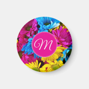 Monogram Flowers in Fluorescent Colors Magnet