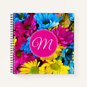 Monogram Flowers in Fluorescent Colors Notebook