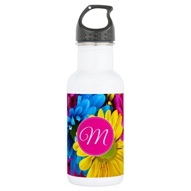 Monogram Flowers in Fluorescent Colours 532 Ml Water Bottle (Front)