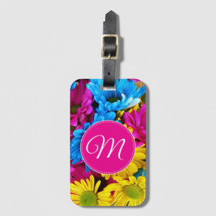 Monogram Flowers in Fluorescent Colours Luggage Tag