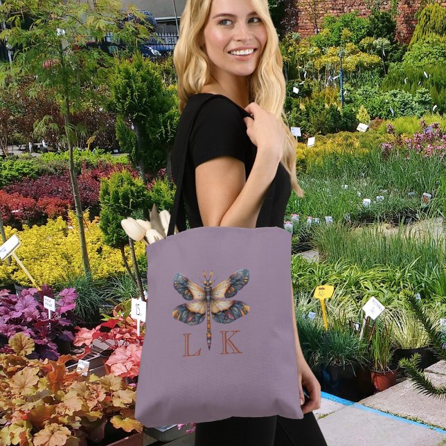 Monogram Folk Art Dragonfly Purple Tote Bag (Creator Uploaded)