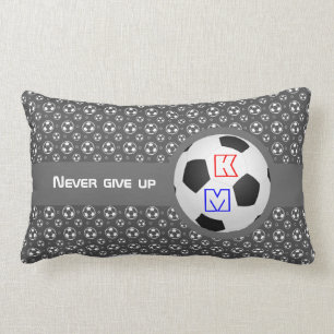 Monogram Football Soccer Ball Patterned Dark Grey Lumbar Cushion