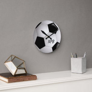 Monogram Football Soccer Ball Round Clock