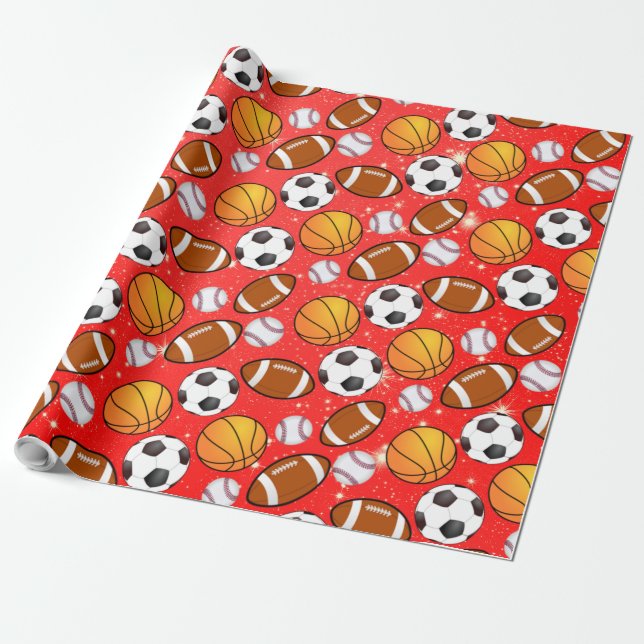 Monogram Football soccer baseball basketball Wrapping Paper (Unrolled)