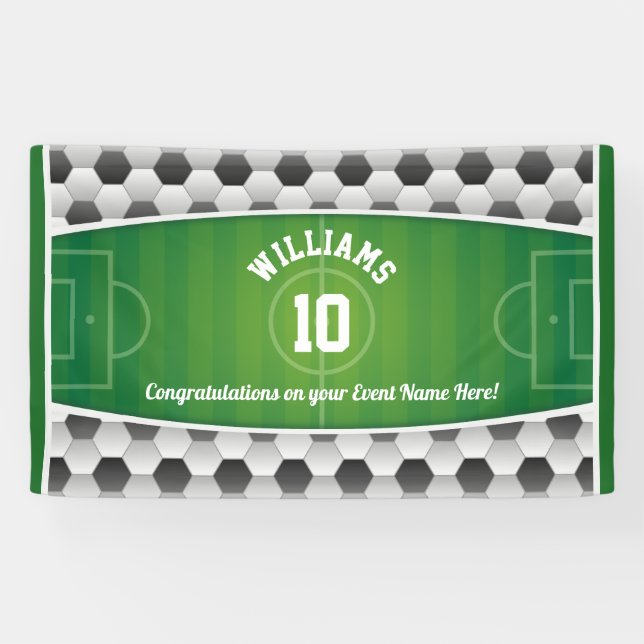 Monogram Football Soccer Field Ball Sport Green Banner (Horizontal)