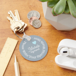 Monogram for Her with Custom Name Dusty Blue Key Ring
