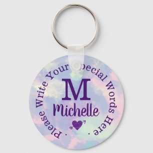 Monogram for her with custom text purple key ring