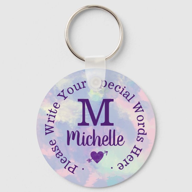 Monogram for her with custom text purple key ring (Front)
