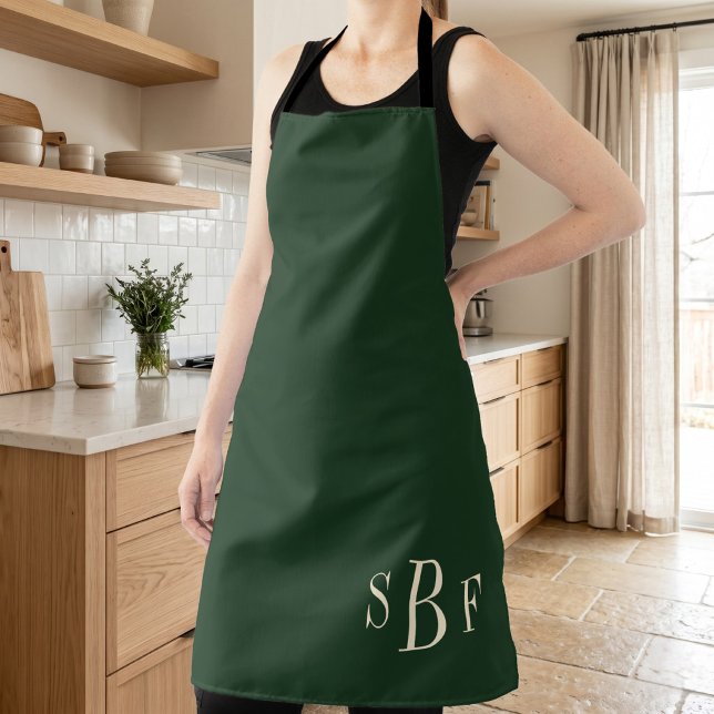 Monogram Forest Green Boho Moody Kitchen Gift Apron (Monogram Forest Green Boho Moody Kitchen Gift Apron)