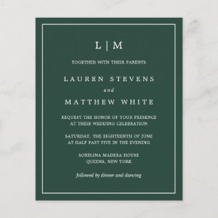 Monogram Forest Green Budget Wedding Invitation