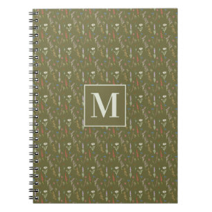 Monogram Forest Green Watercolor Wildflower Garden Notebook