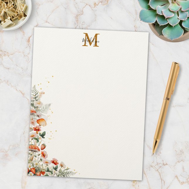 Monogram Forest Mushrooms Flowers Floral botanical Custom Letterhead (In situ)