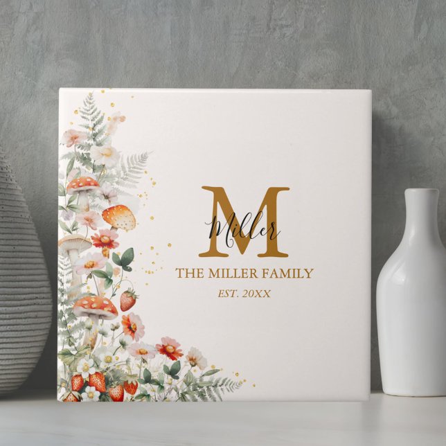 Monogram Forest Mushrooms Flowers Floral botanical Tile (In situ)