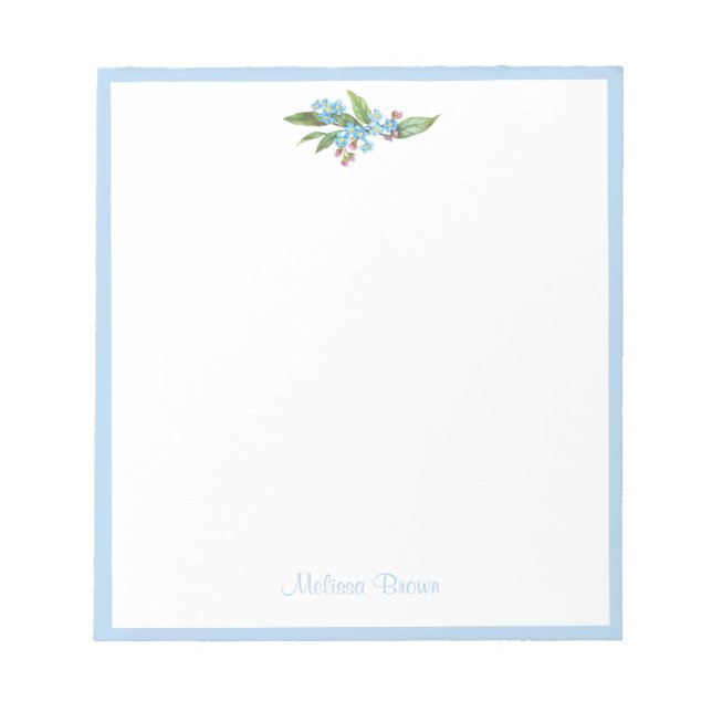 Monogram Forget-Me-Not Wreath Blue Flowers White Notepad (Front)
