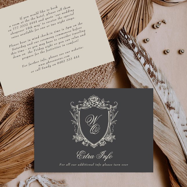 Monogram Formal Floral Crest Wedding Info Enclosure Card (Creator Uploaded)
