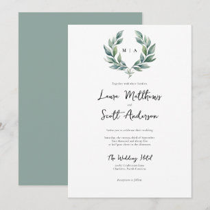 Monogram Formal Minimalist Foliage Wedding  Invitation
