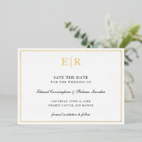Monogram Formal Wedding Save The Date Gold