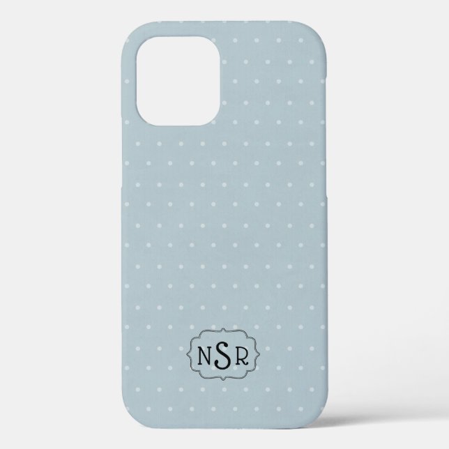 Monogram Frame on Pale Blue and Polka Dot Case-Mate iPhone Case (Back)