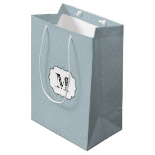 Monogram Frame on Pale Blue and Polka Dot Medium Gift Bag
