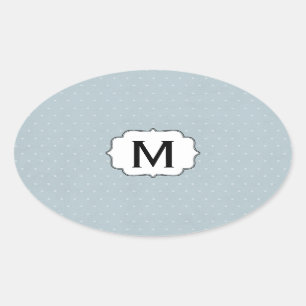 Monogram Framed on Pale Blue with White Polka Dots Oval Sticker