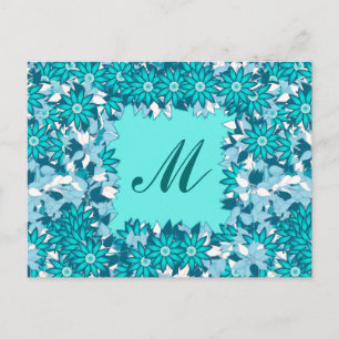 Monogram framed with flowers - blue and white postcard