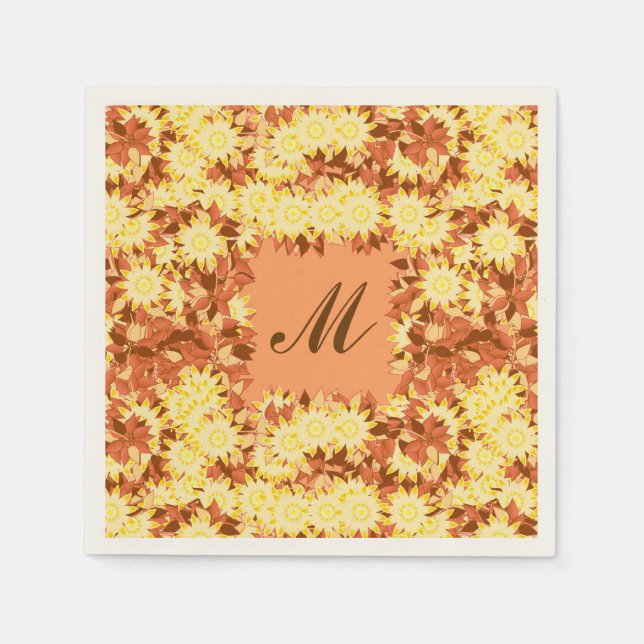 Monogram framed with flowers - cocoa & yellow napkin (Front)
