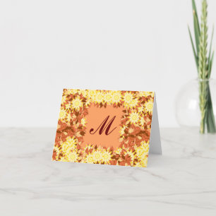 Monogram framed with flowers - cocoa & yellow note card